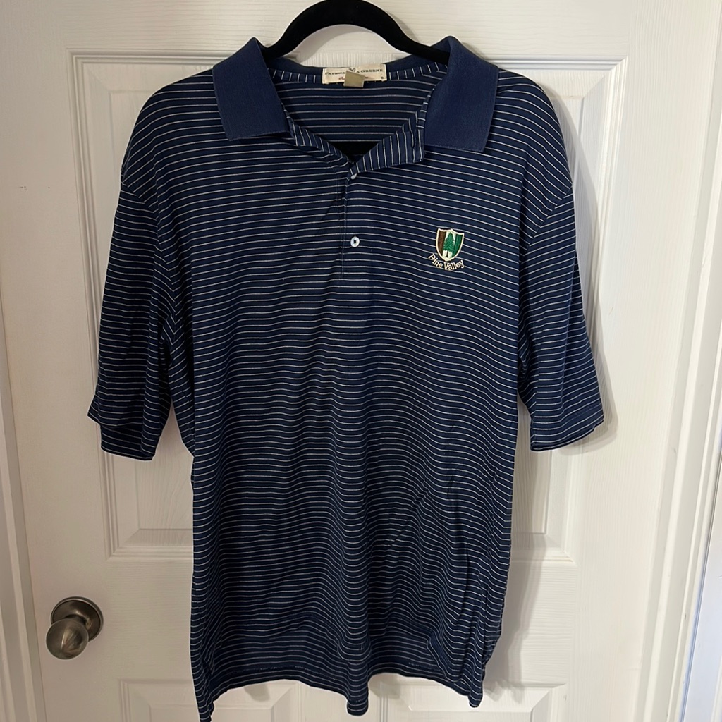 FairwayGreene Navy  White Striped Polo Size Large